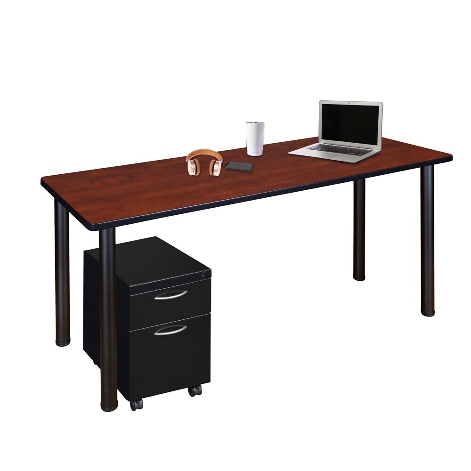 Regency Kee Mobile Desk with Storage — 60in. x 24in., Cherry Top, Black Legs, Locking Casters, Model# MDCLMP6024CHBK